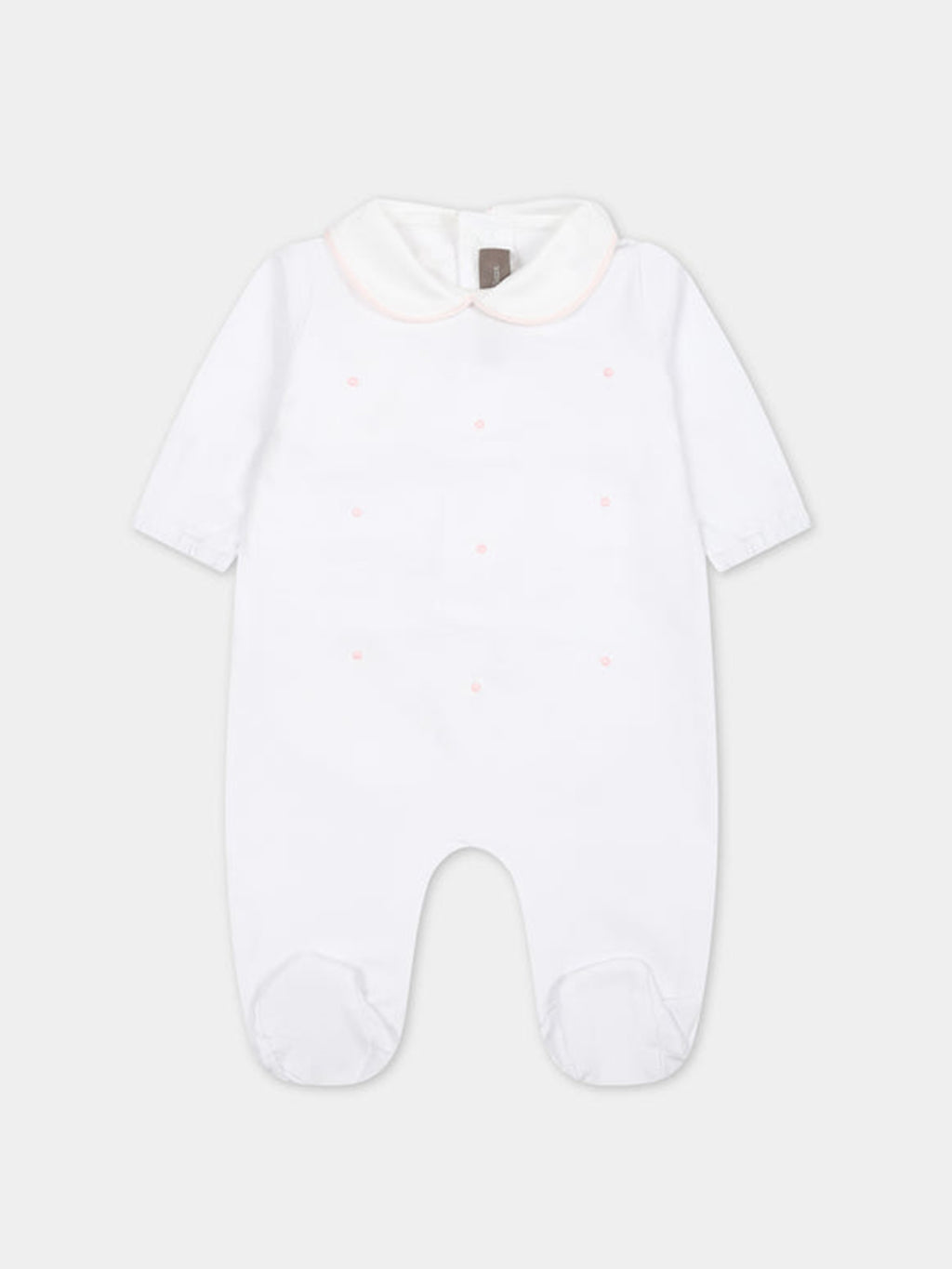 White babygrown for baby girl with polka dots
